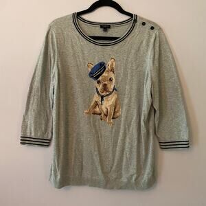 Talbots Plus Gray Knit Frenchie 3/4 Sleeve Sweater Crewneck Pullover Women's 1X